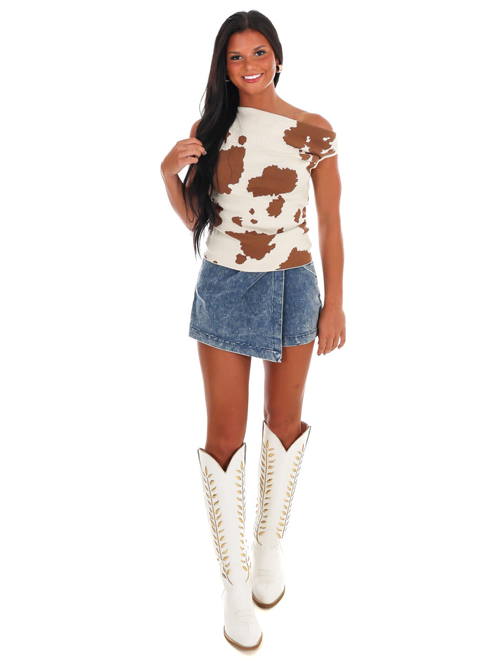 Wild Range Asymmetrical Print Sweater Top