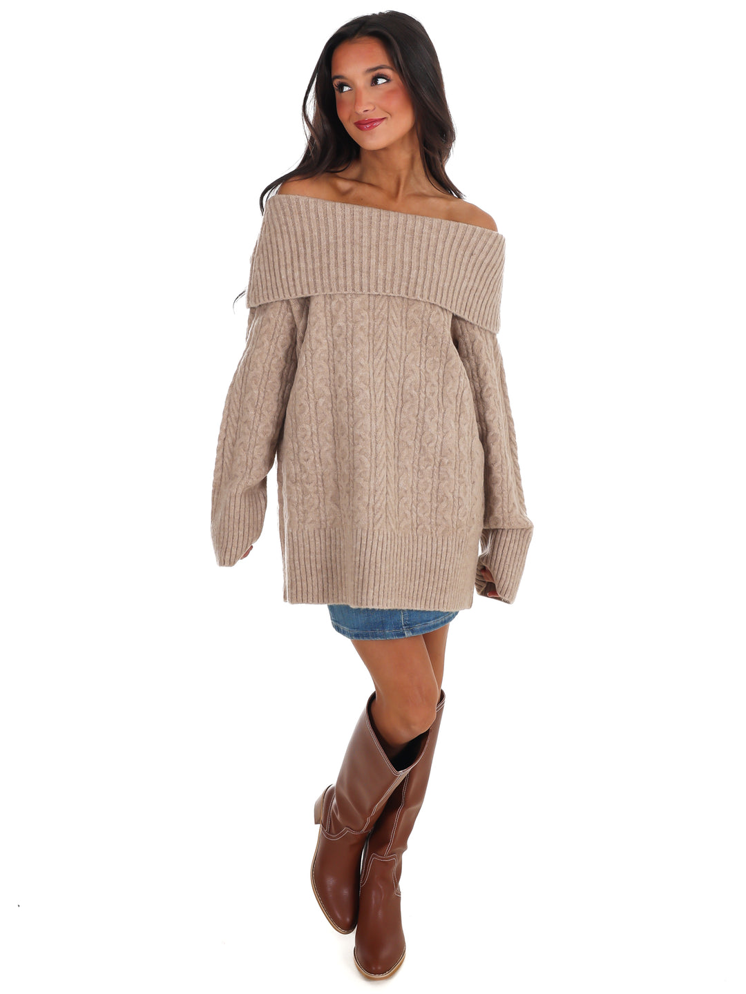 Denver Off Shoulder Cable Knit Sweater