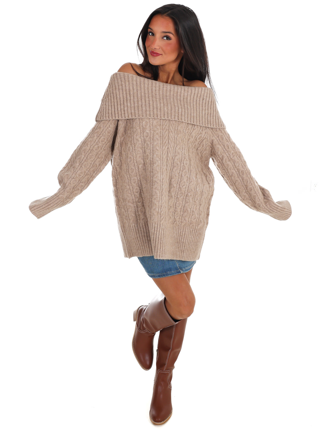 Denver Off Shoulder Cable Knit Sweater