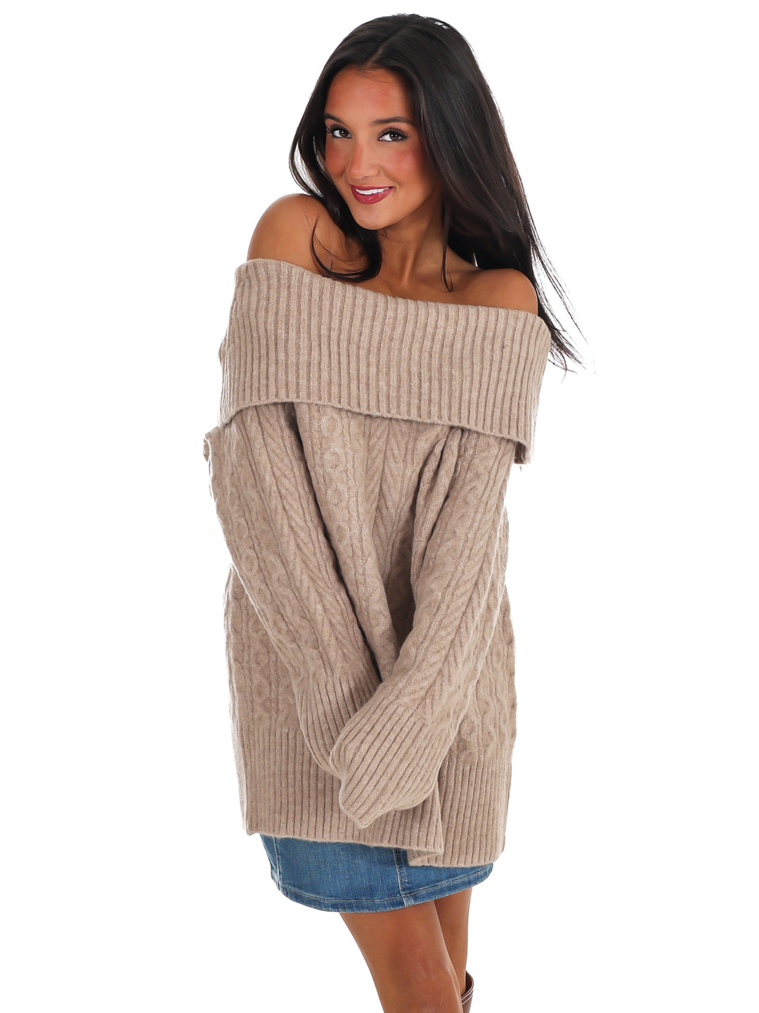 Denver Off Shoulder Cable Knit Sweater