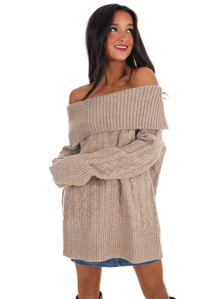Denver Off Shoulder Cable Knit Sweater