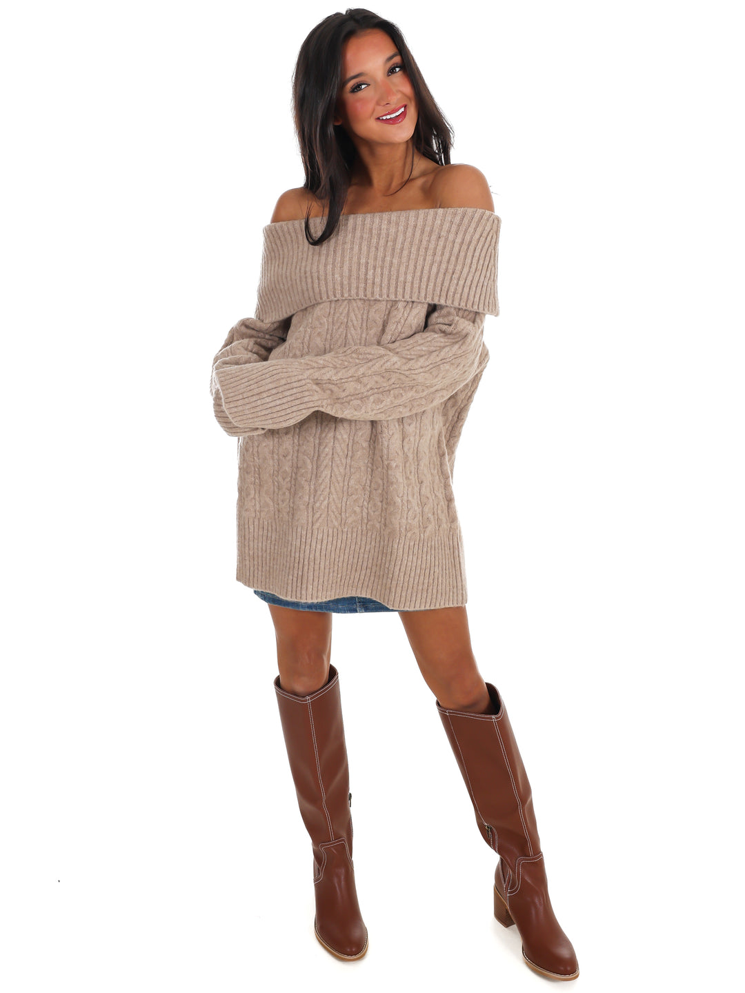 Denver Off Shoulder Cable Knit Sweater