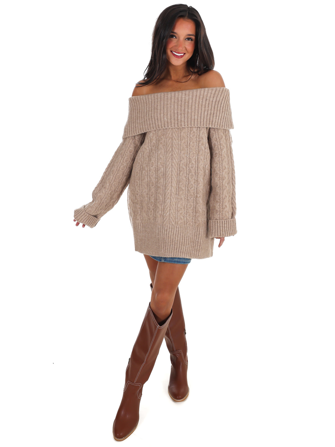 Denver Off Shoulder Cable Knit Sweater
