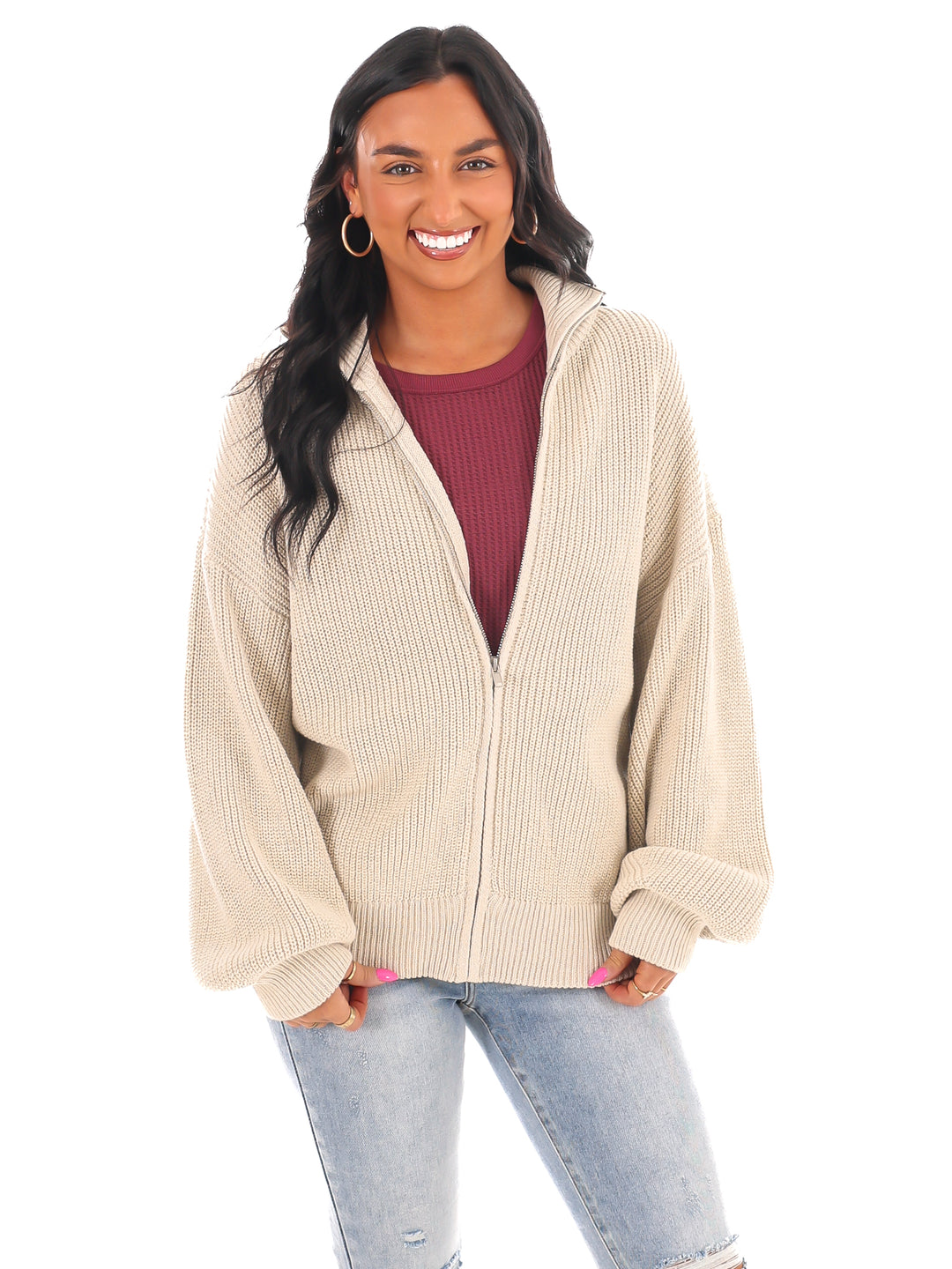 Oversized Chill Zip Cardigan Jacket - Main Image
