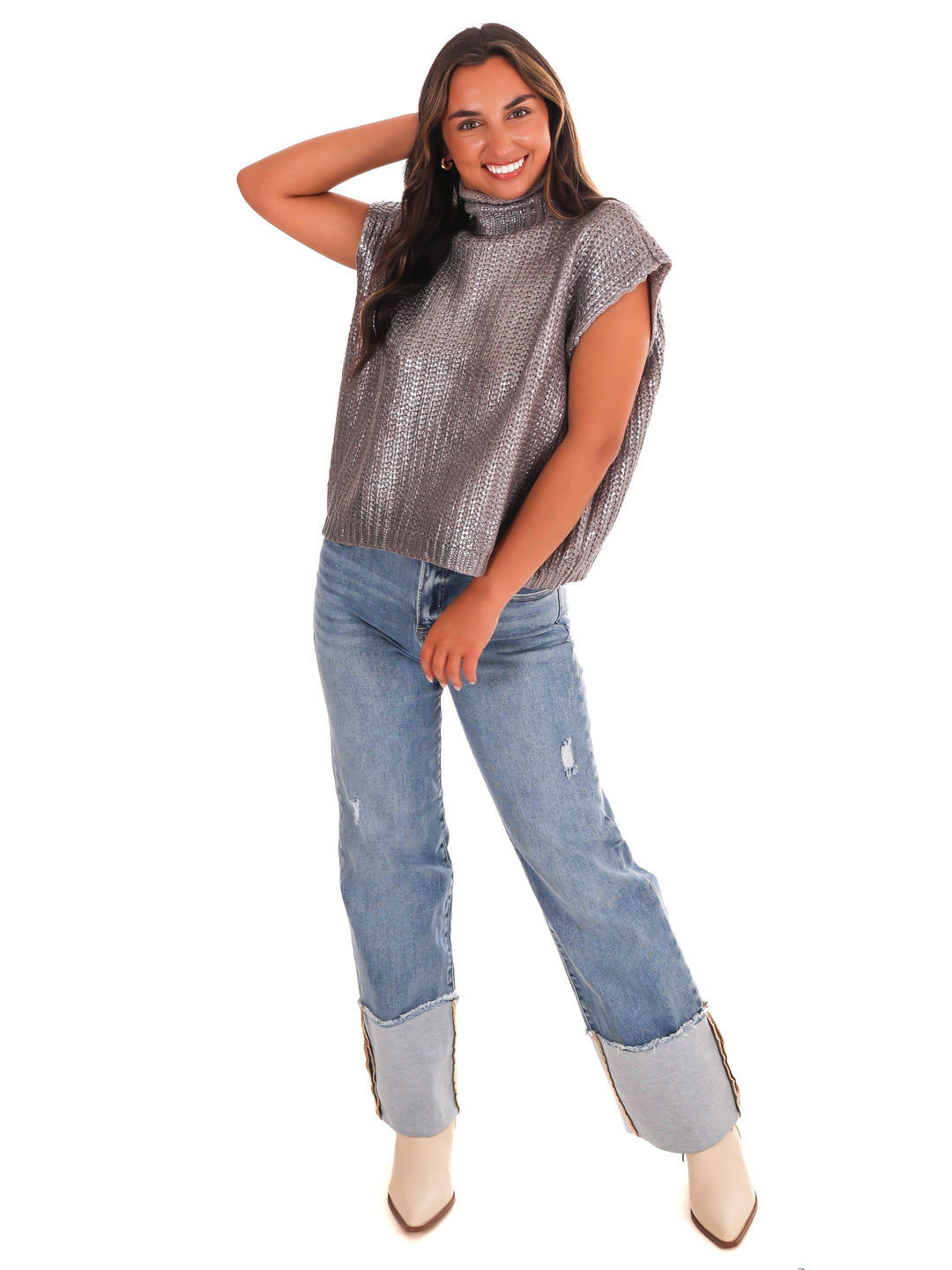 Playful Pop Metallic Foil Sweater