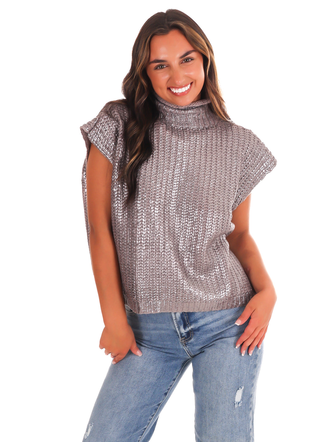 Playful Pop Metallic Foil Sweater