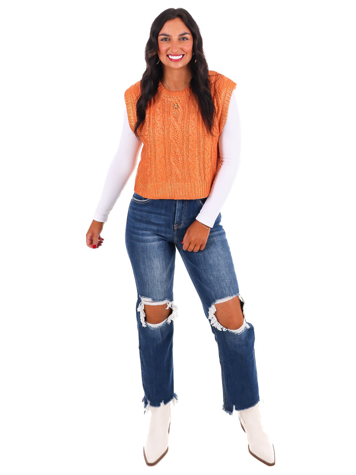 Shimmer Stitch Cable Knit Sweater Vest