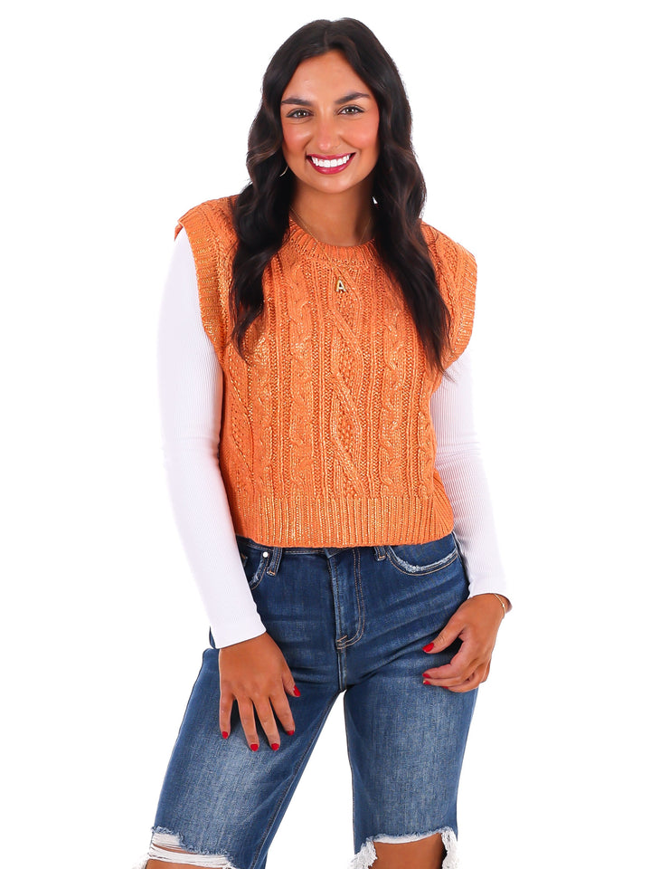 Shimmer Stitch Cable Knit Sweater Vest
