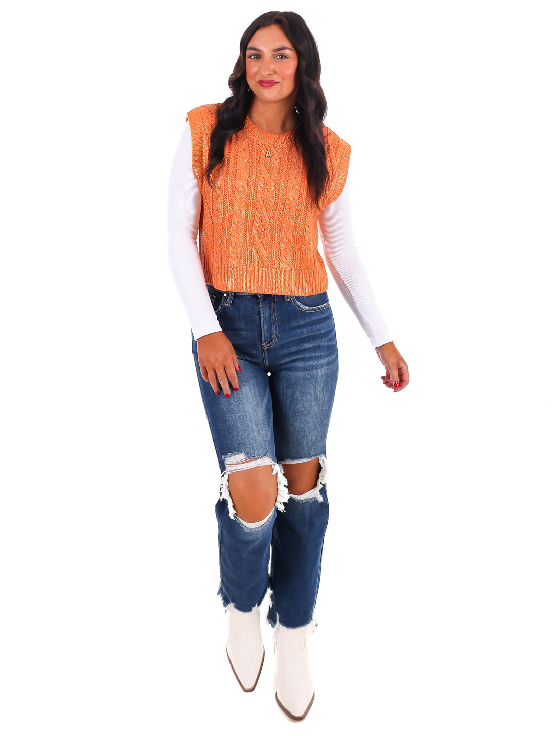 Shimmer Stitch Cable Knit Sweater Vest