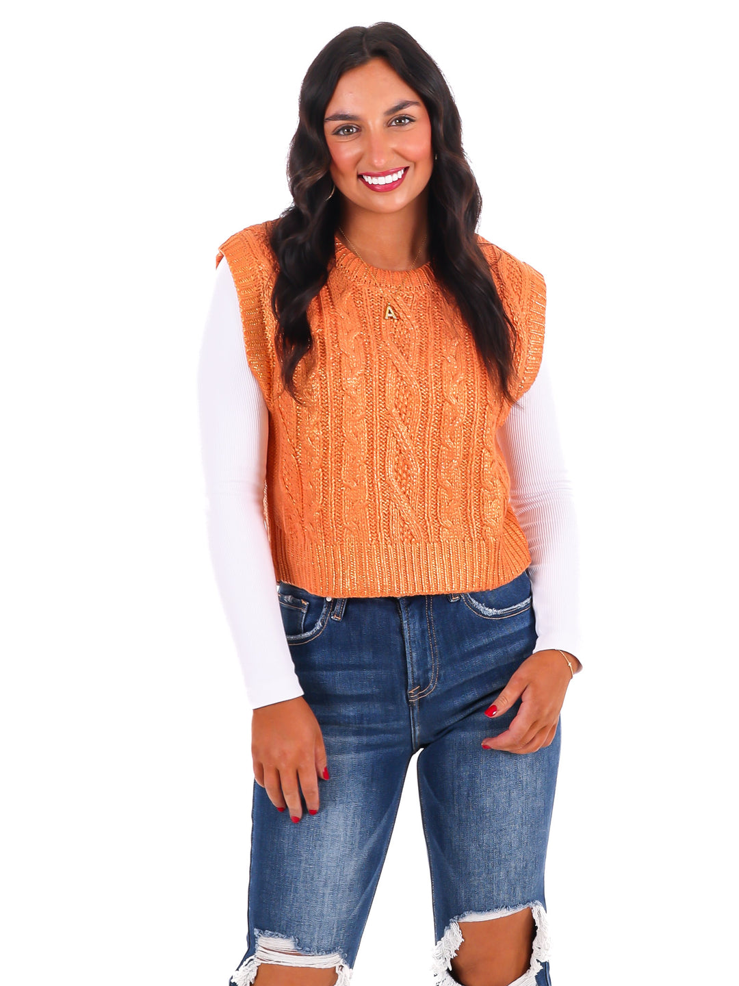 Shimmer Stitch Cable Knit Sweater Vest