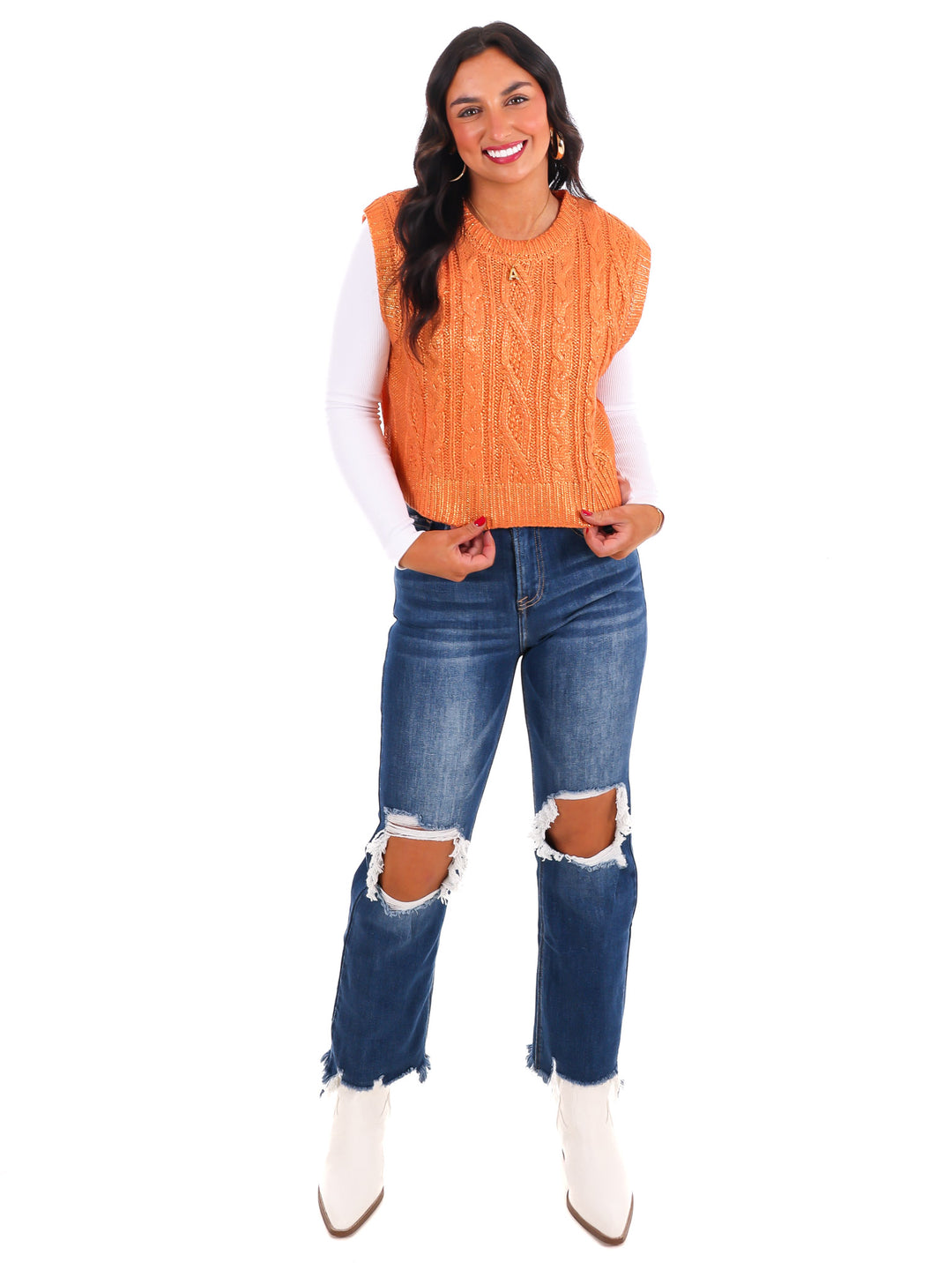 Shimmer Stitch Cable Knit Sweater Vest