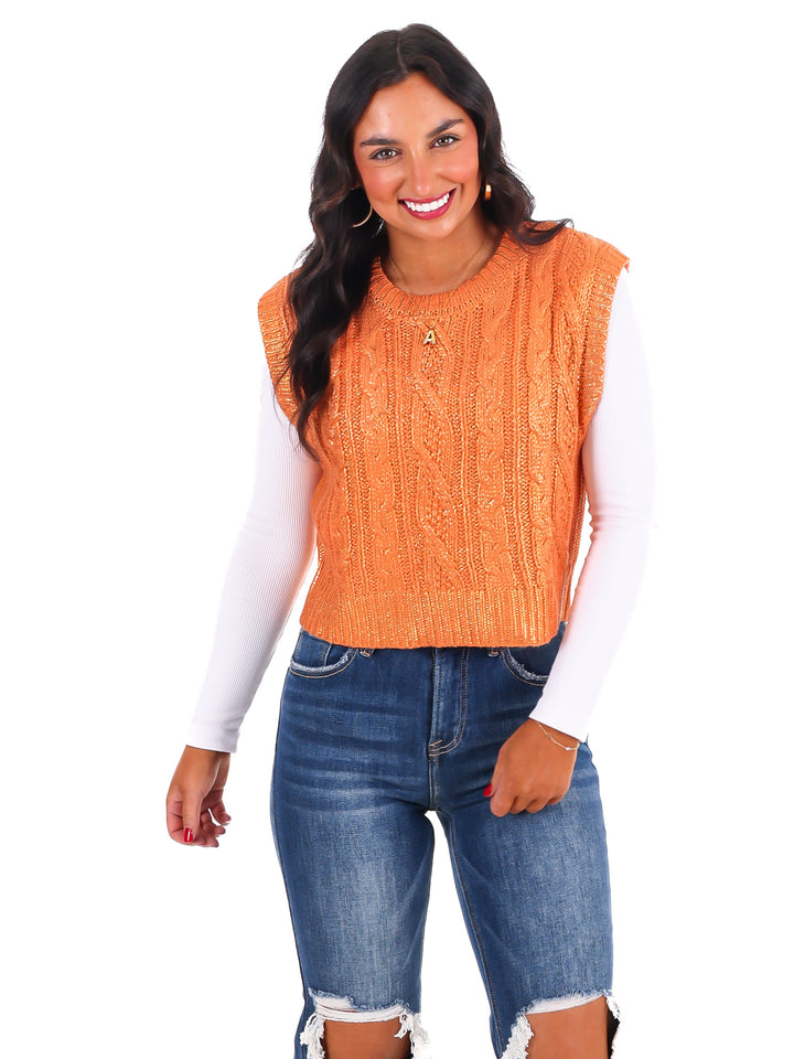 Shimmer Stitch Cable Knit Sweater Vest