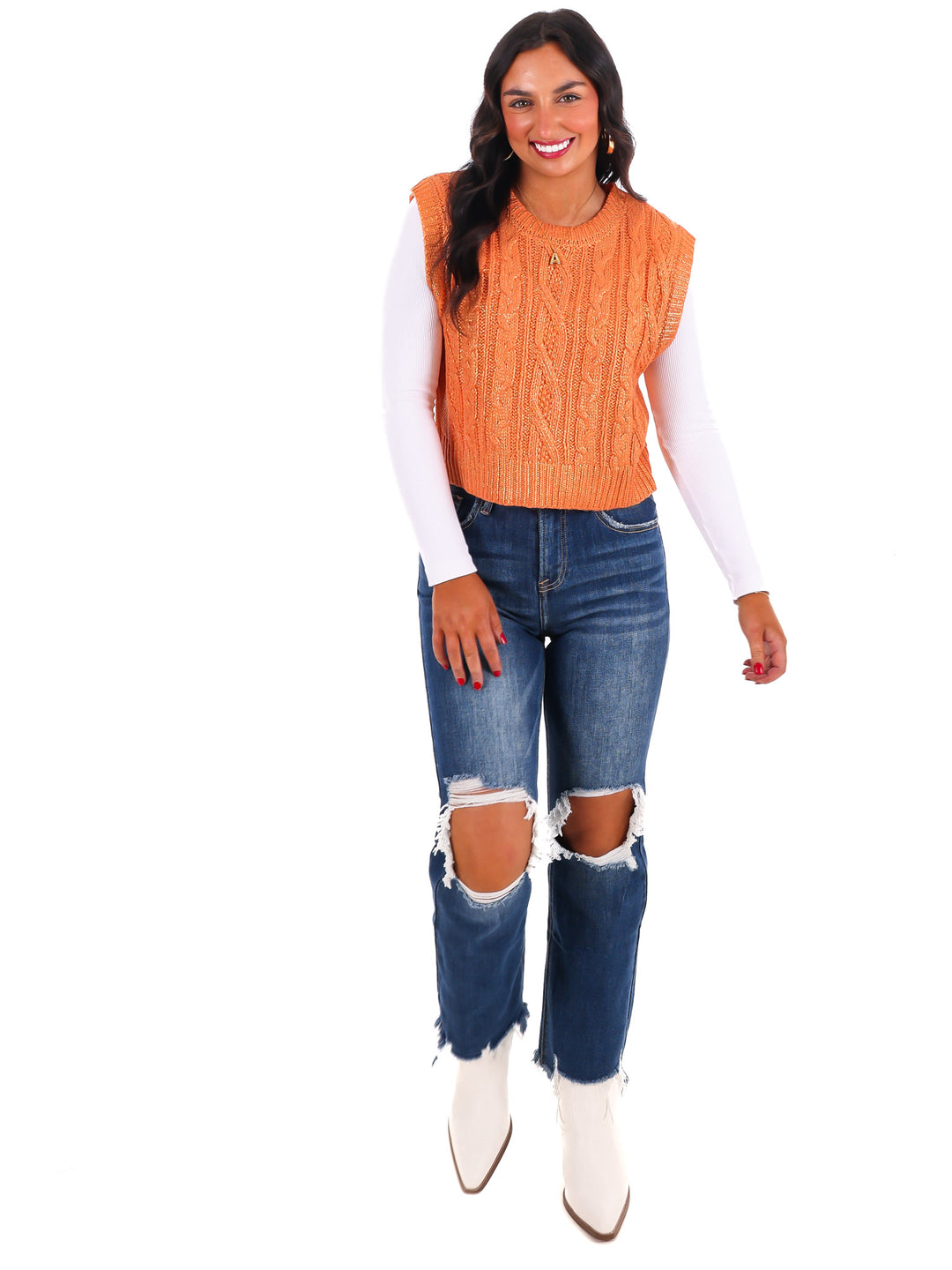 Shimmer Stitch Cable Knit Sweater Vest