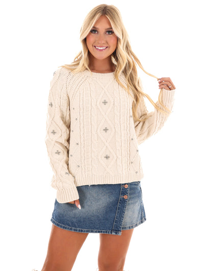 Radiant Rhinestone Cable Knit Sweater