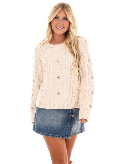 Radiant Rhinestone Cable Knit Sweater