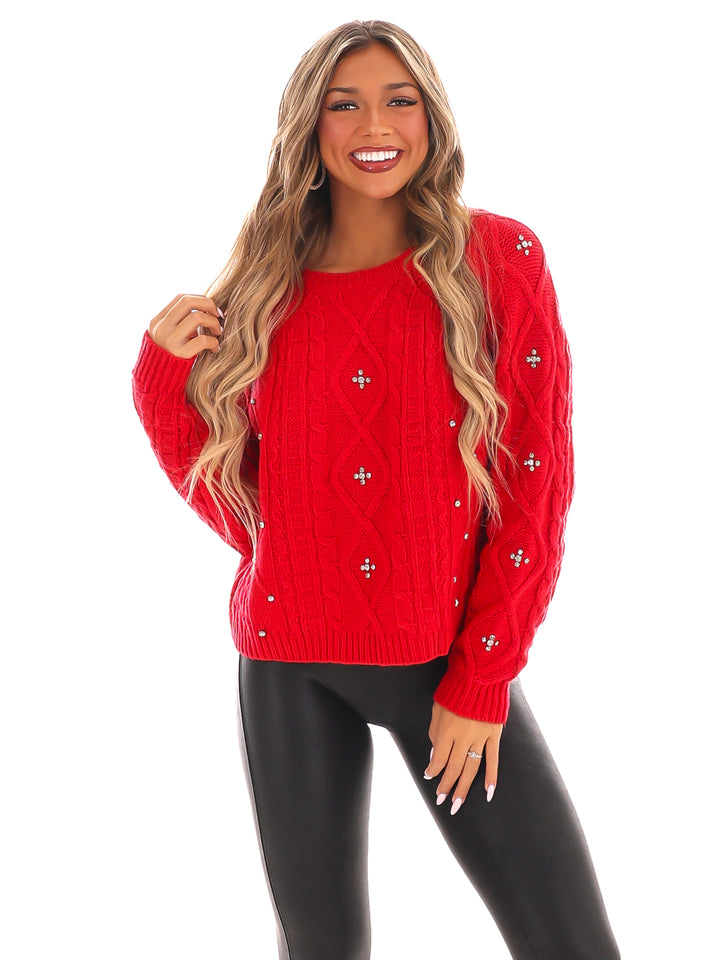 Radiant Rhinestone Cable Knit Sweater