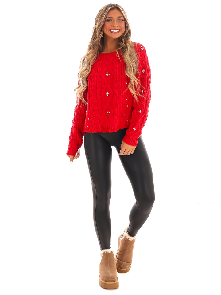 Radiant Rhinestone Cable Knit Sweater