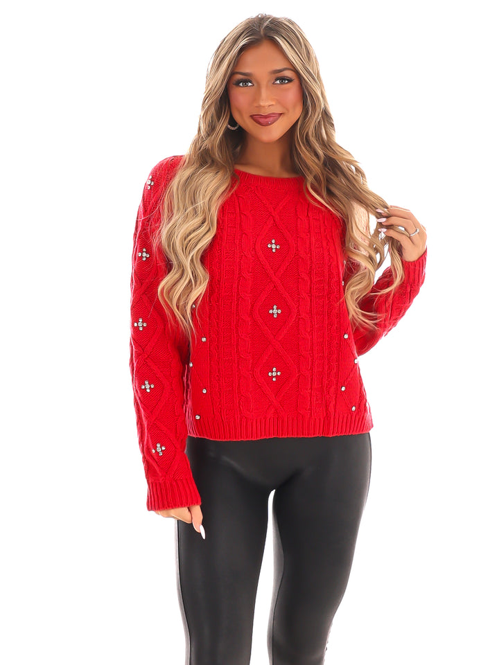 Radiant Rhinestone Cable Knit Sweater