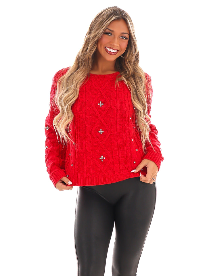 Radiant Rhinestone Cable Knit Sweater