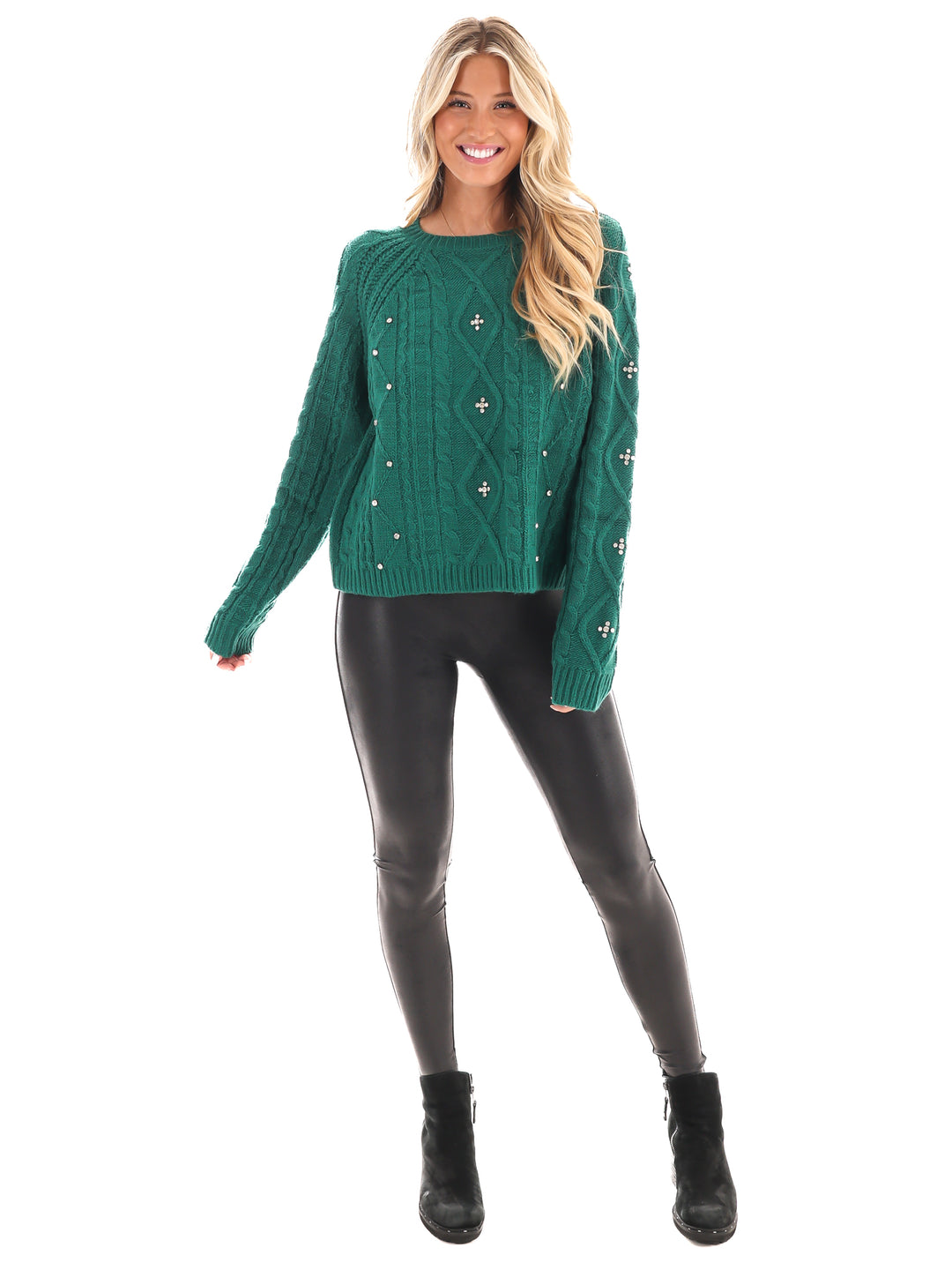 Radiant Rhinestone Cable Knit Sweater