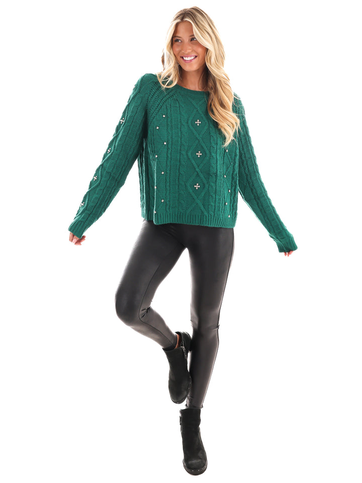 Radiant Rhinestone Cable Knit Sweater