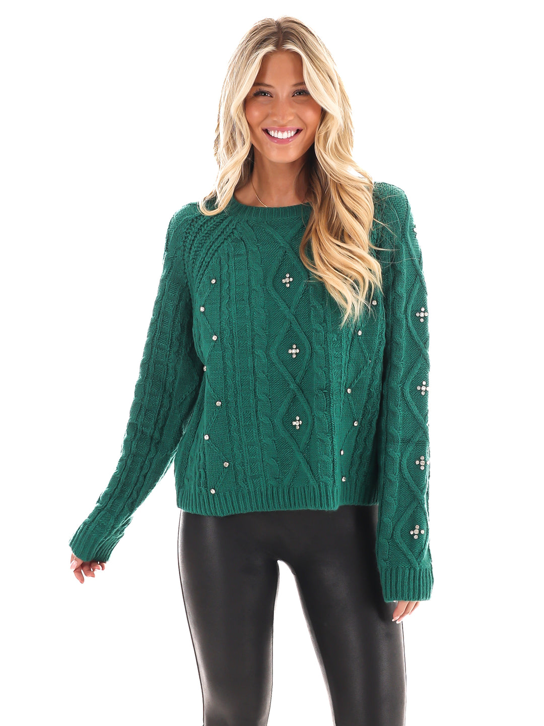 Radiant Rhinestone Cable Knit Sweater