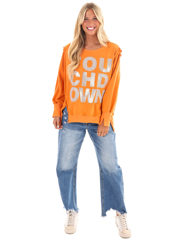 Orange Rhinestone Touchdown Pullover