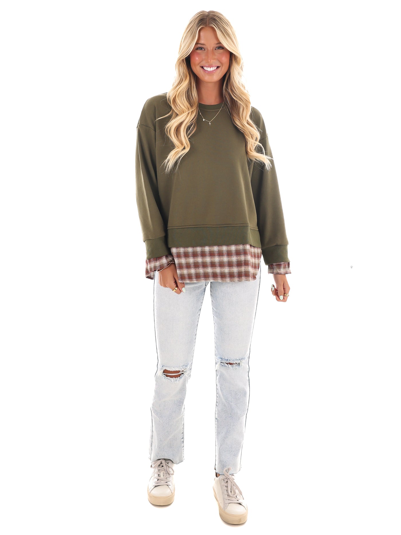 True to Me Plaid Contrast Top