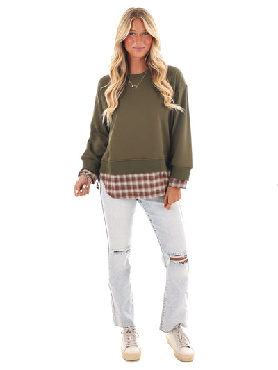 True to Me Plaid Contrast Top