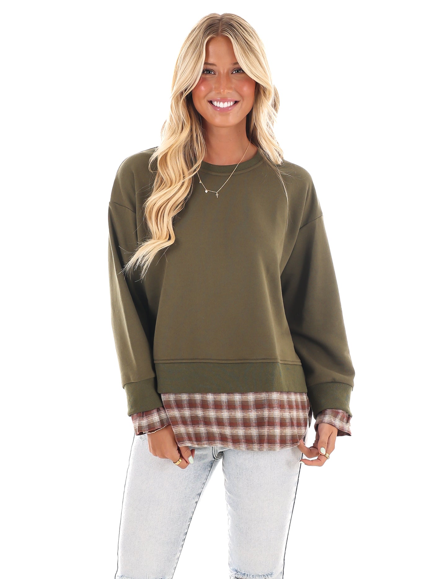 True to Me Plaid Contrast Top