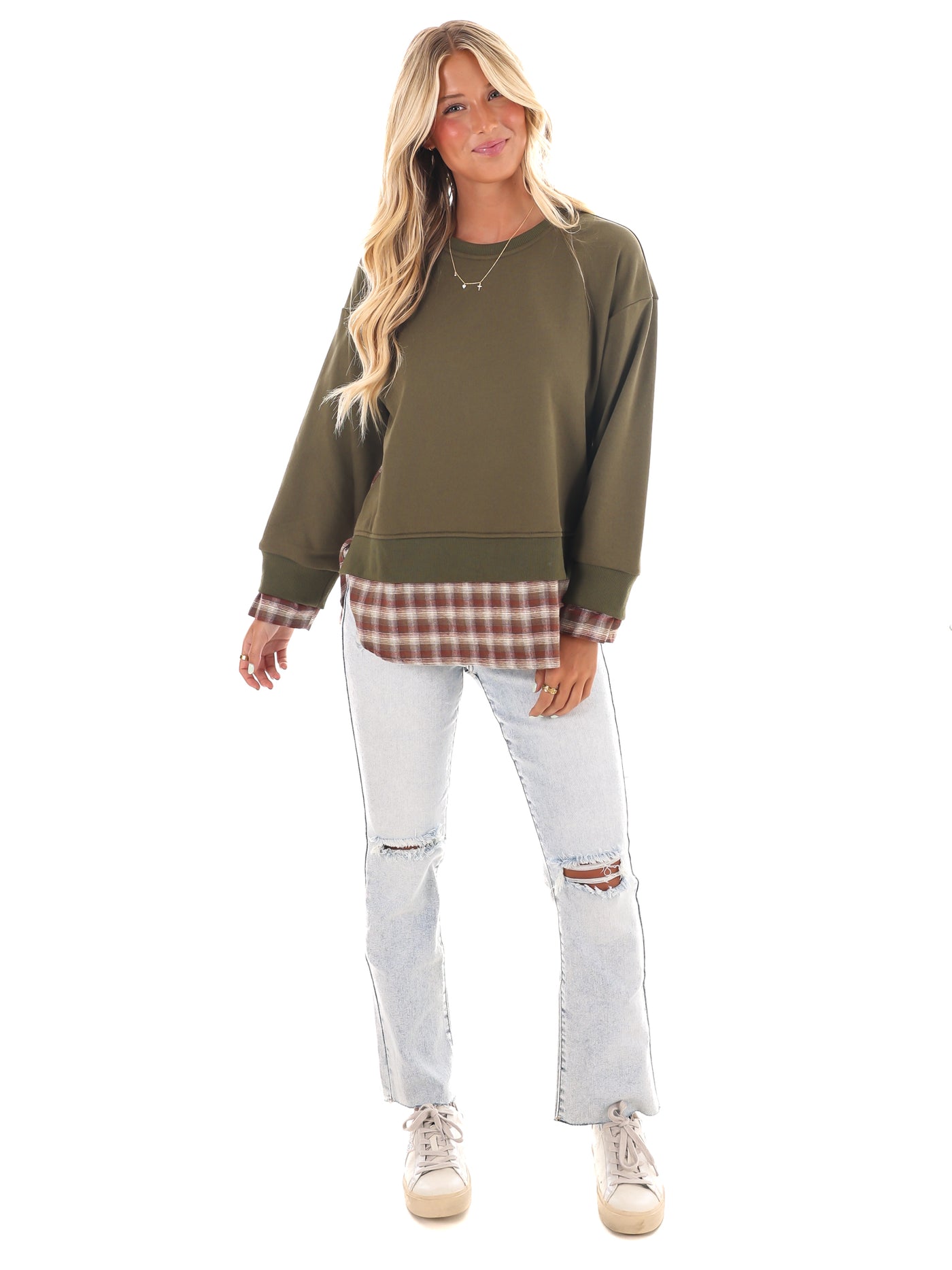 True to Me Plaid Contrast Top