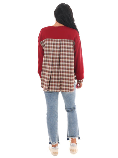 True to Me Plaid Contrast Top