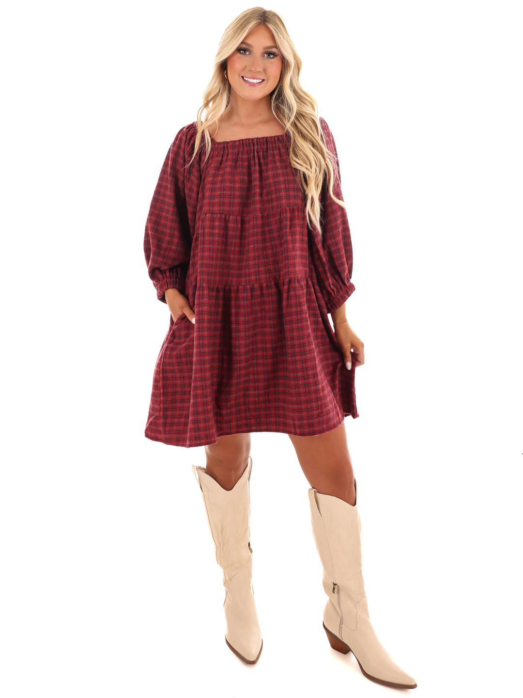 Pocketful of Plaid Tiered Dress