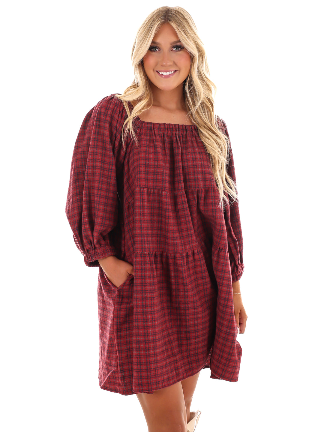 Pocketful of Plaid Tiered Dress