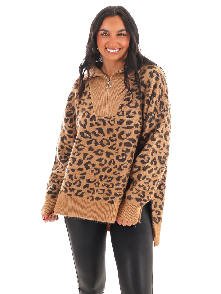 Leopard Luxe Half Zip Sweater