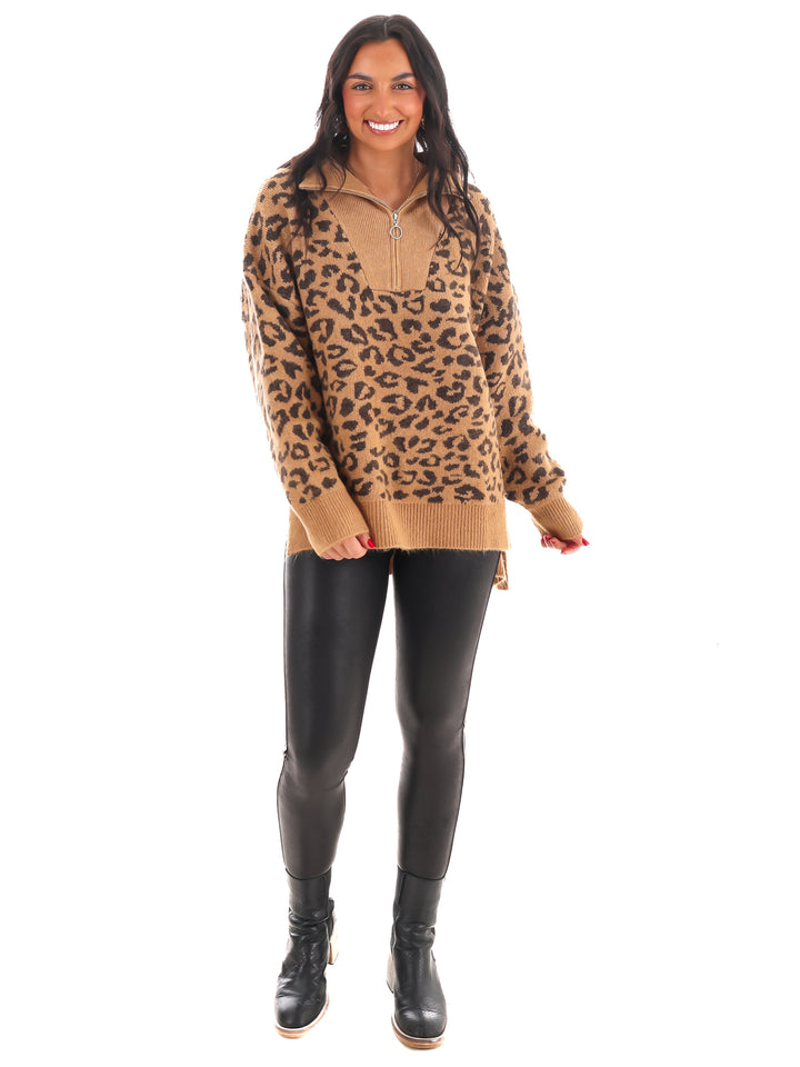 Leopard Luxe Half Zip Sweater