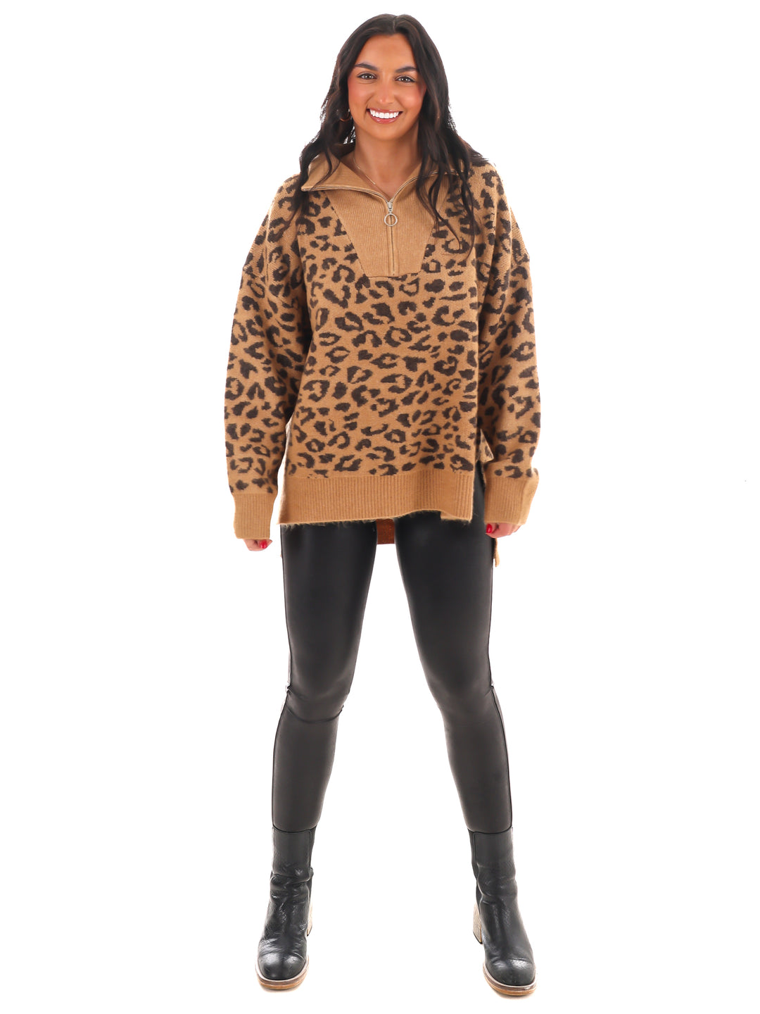Leopard Luxe Half Zip Sweater