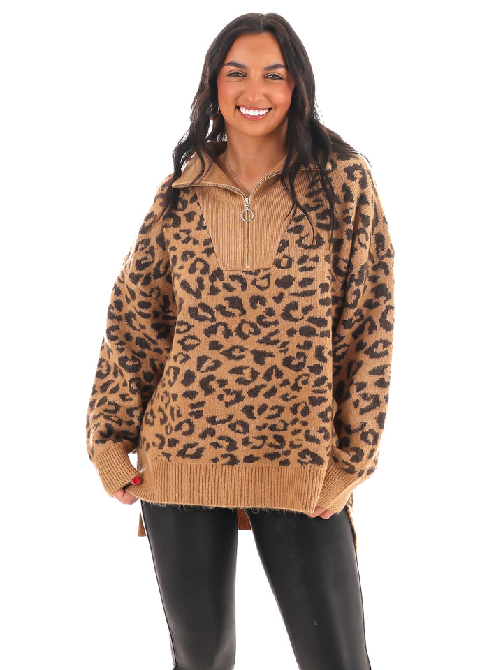 Leopard Luxe Half Zip Sweater