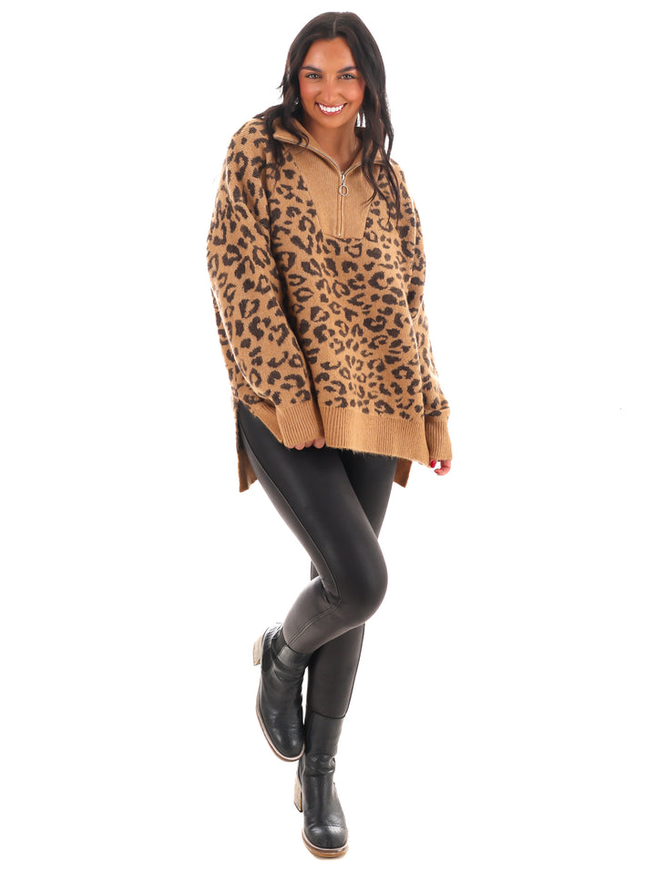 Leopard Luxe Half Zip Sweater