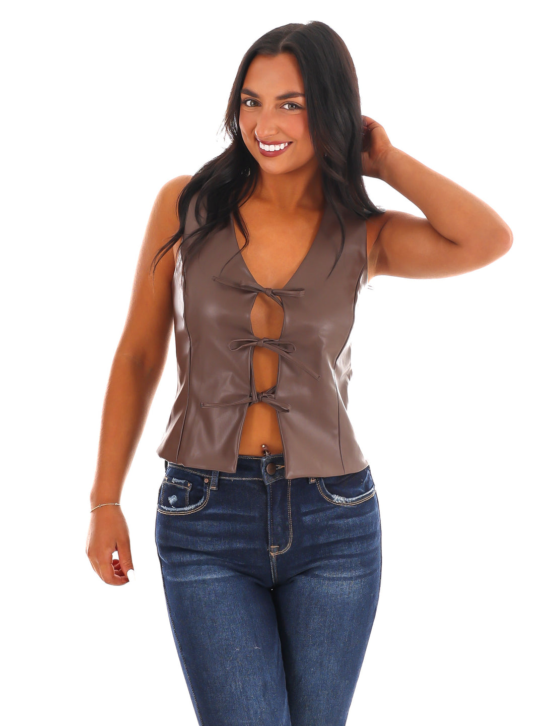 Urban Edge Tie Front Faux Leather Vest