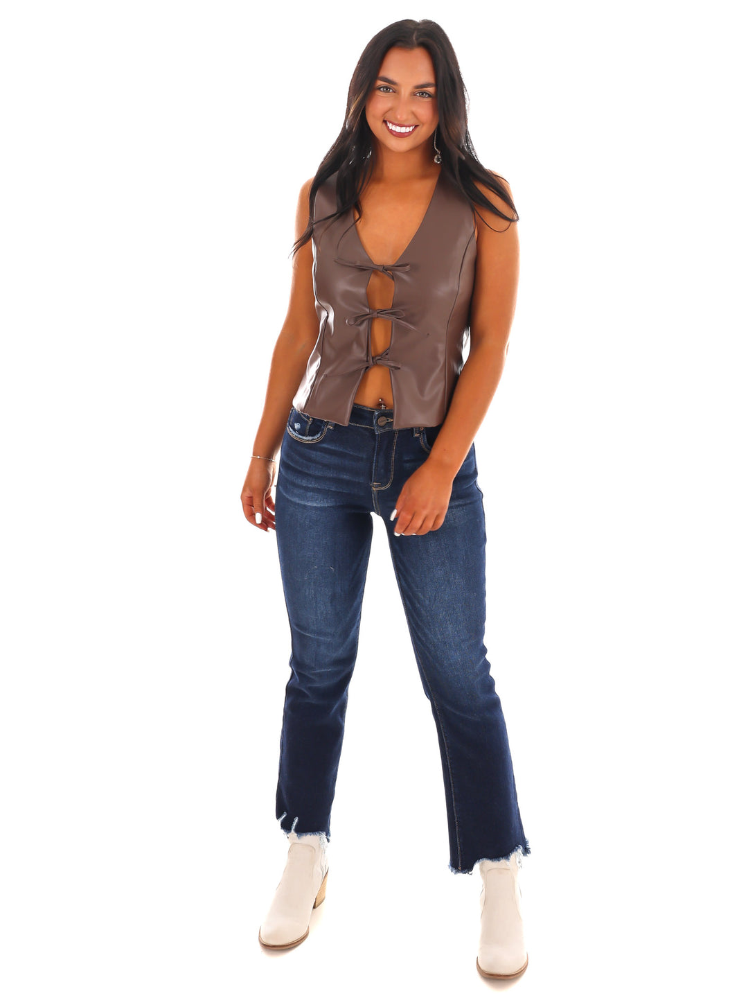 Urban Edge Tie Front Faux Leather Vest