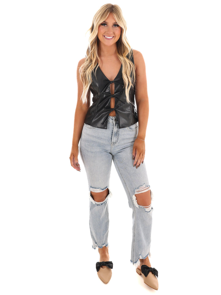 Urban Edge Tie Front Faux Leather Vest