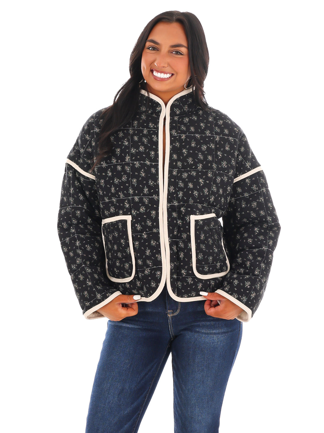 Floral Stitch Quilted Jacket