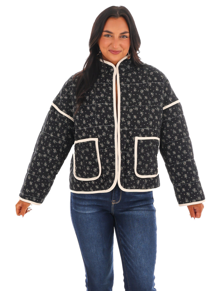 Floral Stitch Quilted Jacket