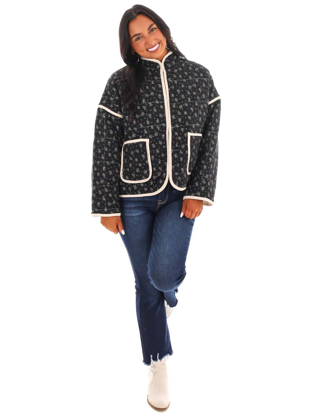 Floral Stitch Quilted Jacket