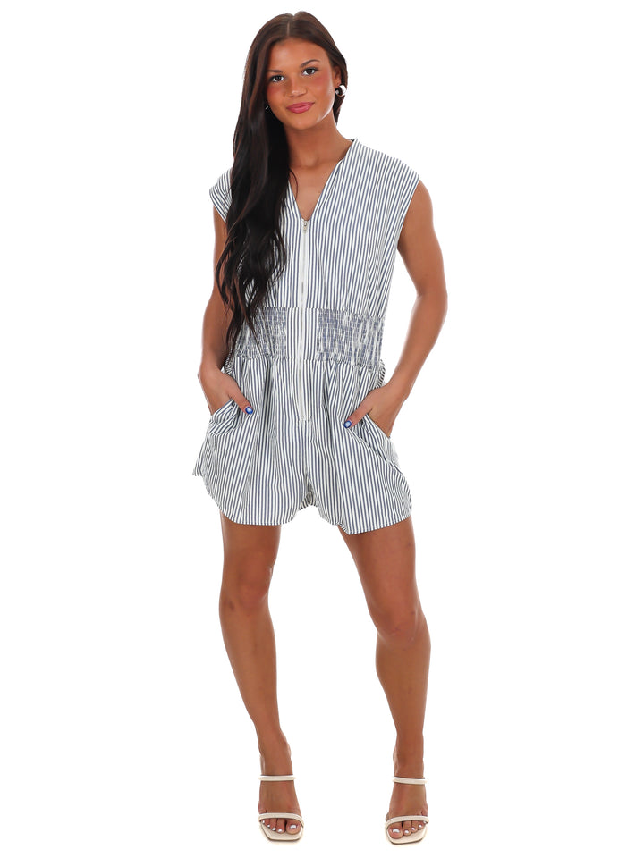 Shoreline Stripes Zip Romper