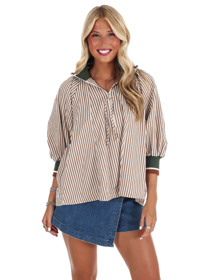 Weekend Stroll Stripe Half Zip Top