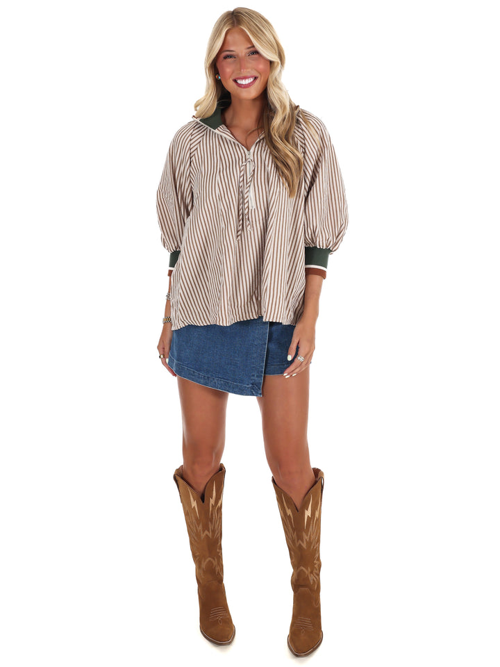 Weekend Stroll Stripe Half Zip Top