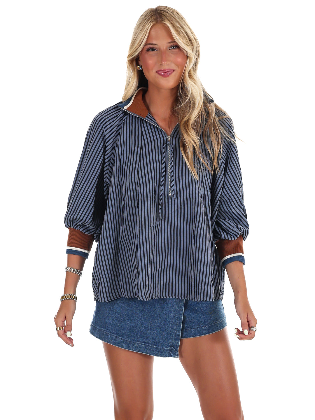 Weekend Stroll Stripe Half Zip Top
