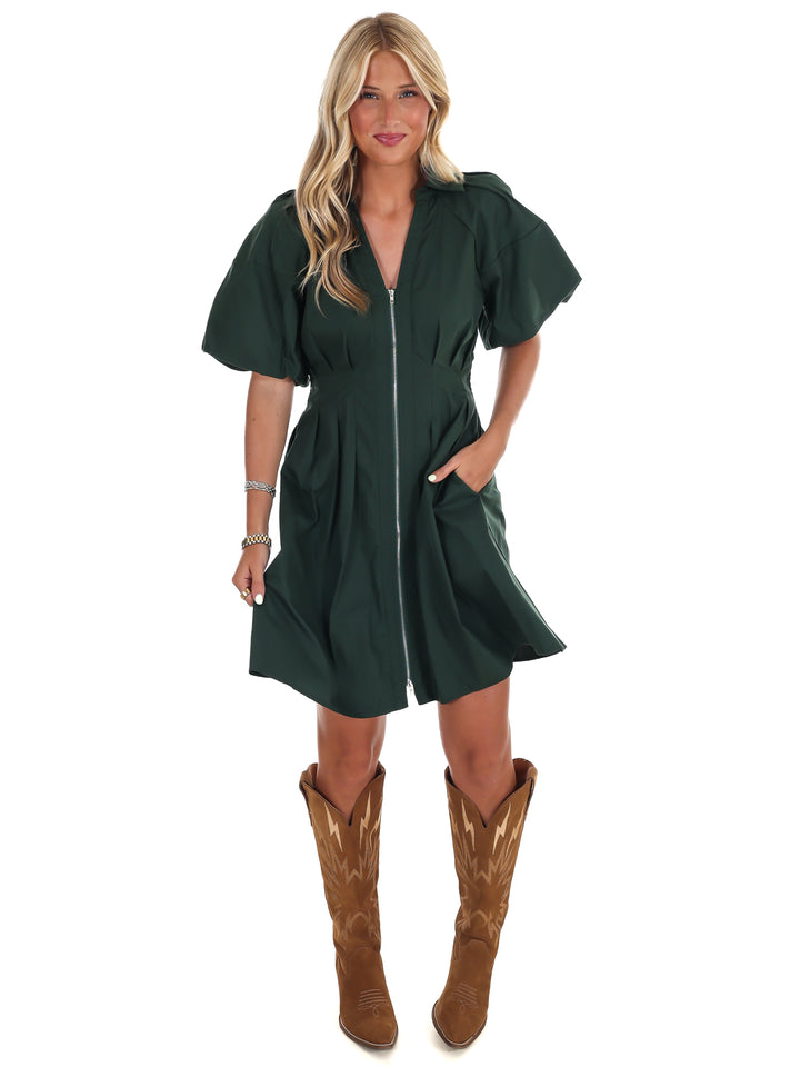Whispering Pines Zip Mini Dress